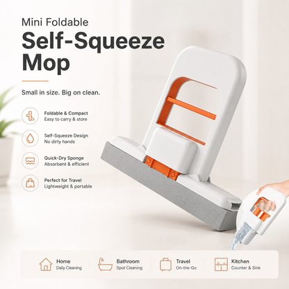 Mini Foldable Self-Squeeze Mop | Portable Sponge Mop for Kitchen, Bathroom & Glass Cleaning