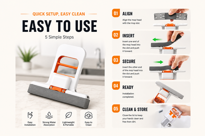 Mini Foldable Self-Squeeze Mop | Portable Sponge Mop for Kitchen, Bathroom & Glass Cleaning