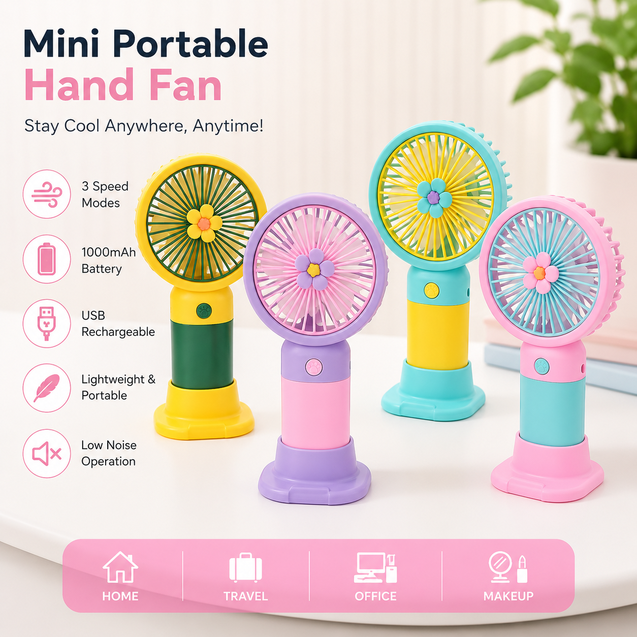 Mini Portable USB Hand Fan | 3-Speed Rechargeable Cooling Fan