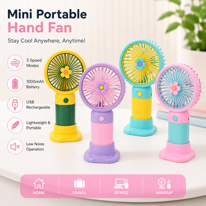 Mini Portable USB Hand Fan | 3-Speed Rechargeable Cooling Fan