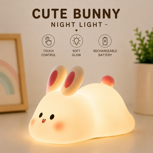 Premium Bunny Glow™ Touch Night Lamp | Rechargeable Silicone LED Bedside Light for Kids & Nursery